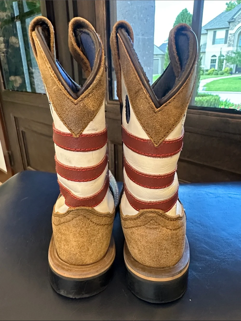 Kids American Flag Cowboy Boots - Tan & Navy